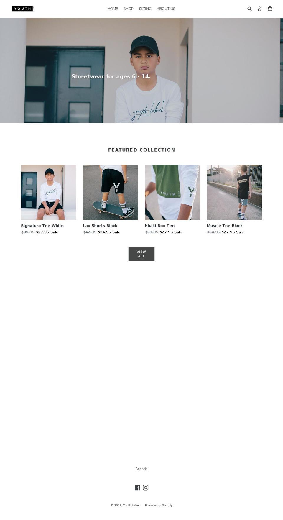 youthlabel.com — Shopify storefront screenshot