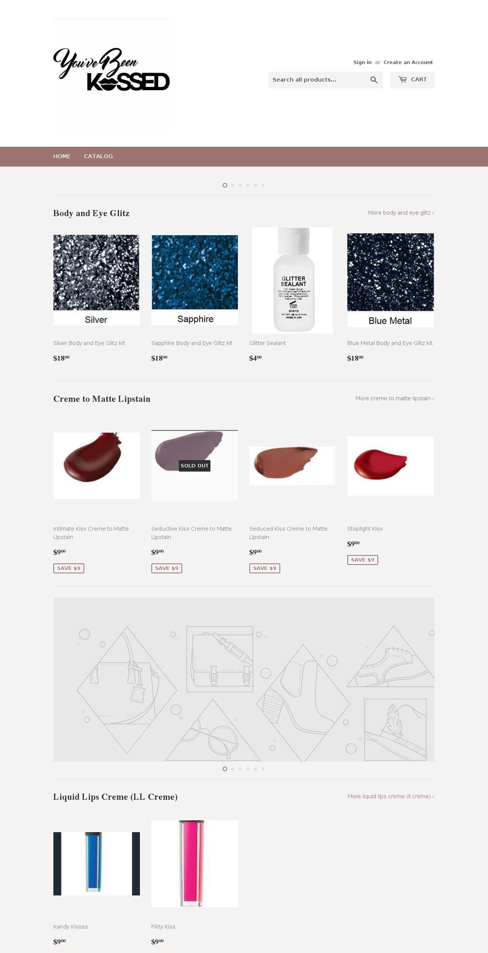 youvebeenkissedcosmetics.com — Shopify storefront screenshot