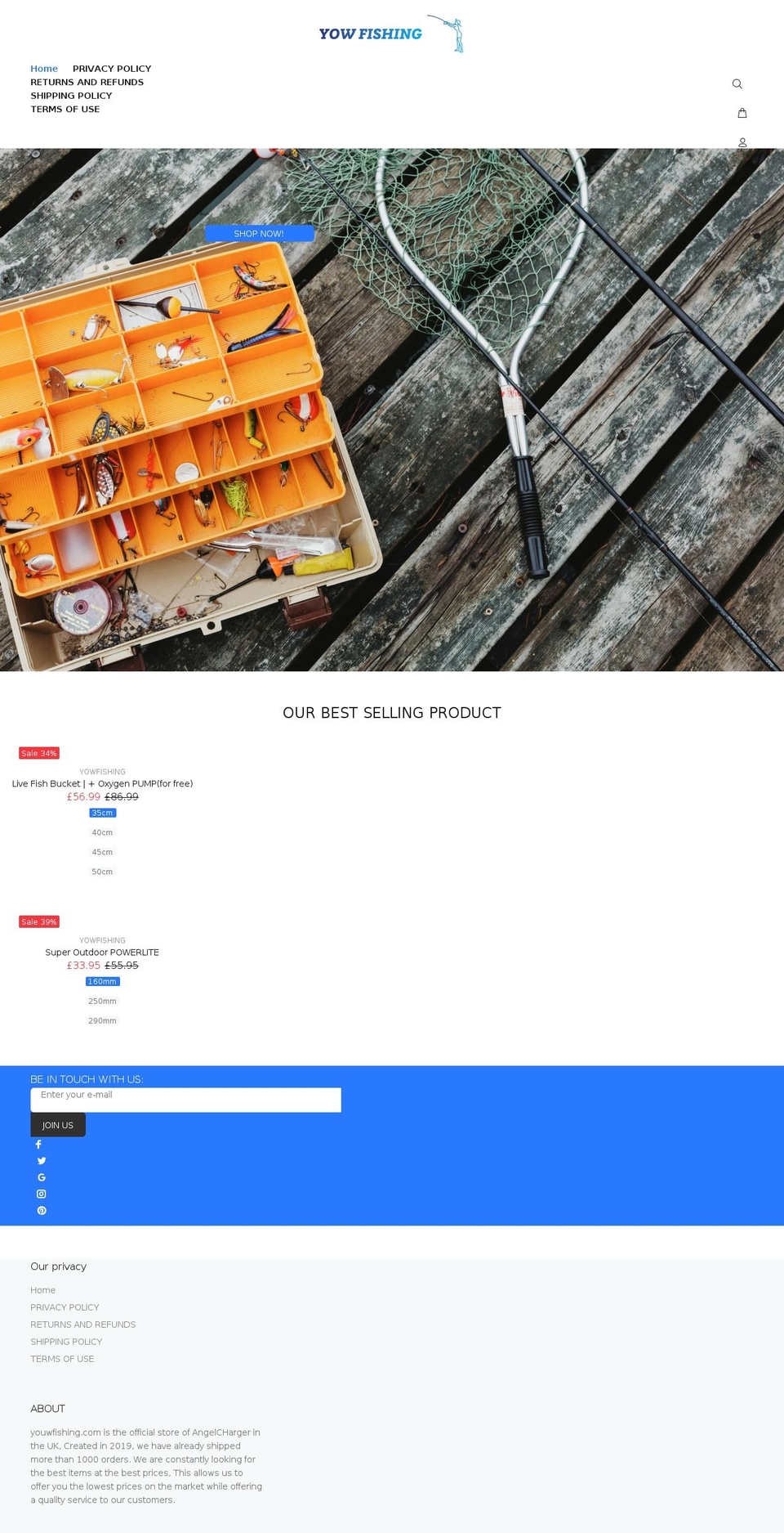 yowfishing.com shopify website screenshot