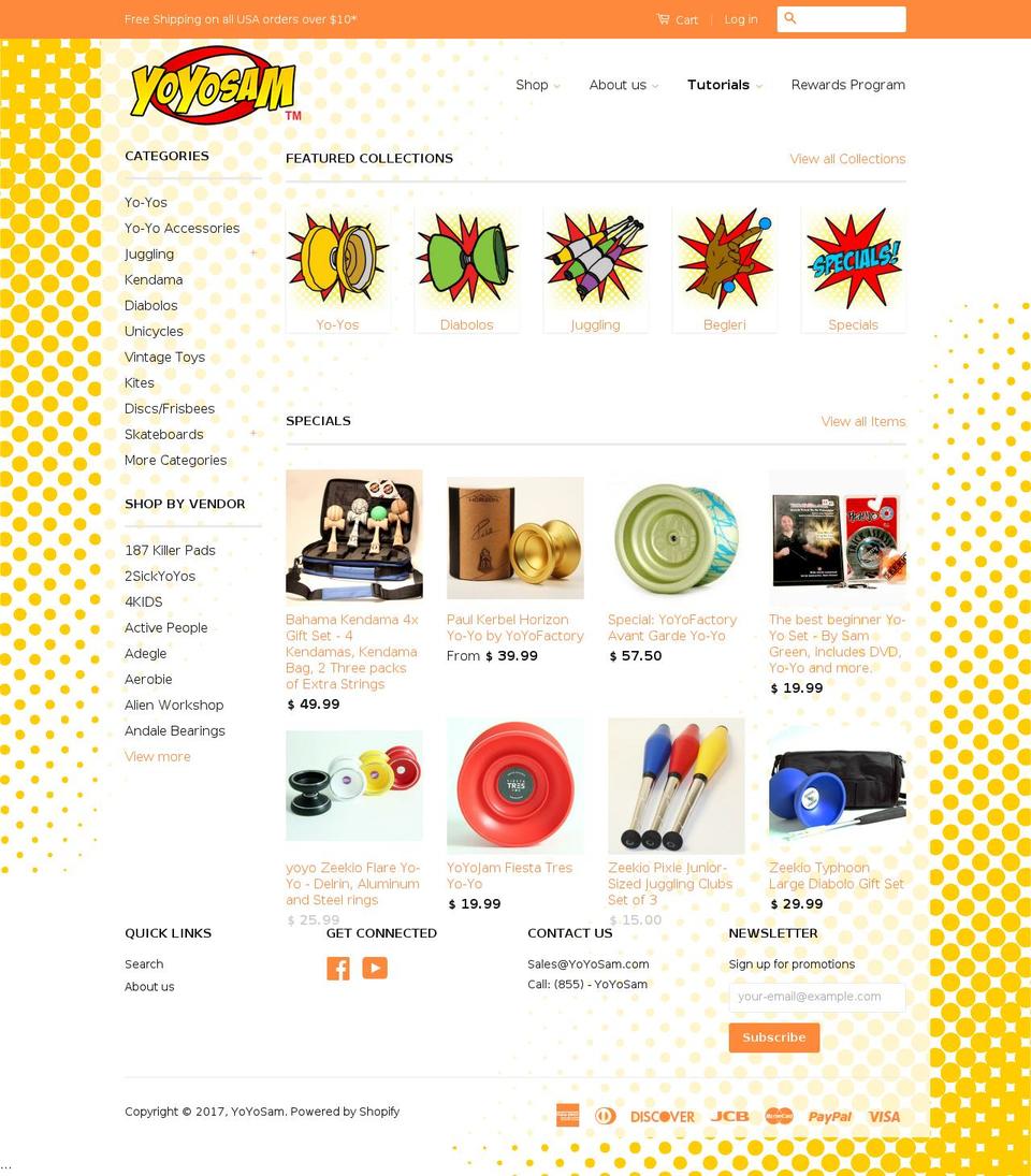 Sunrise Shopify theme site example yoyosam.com