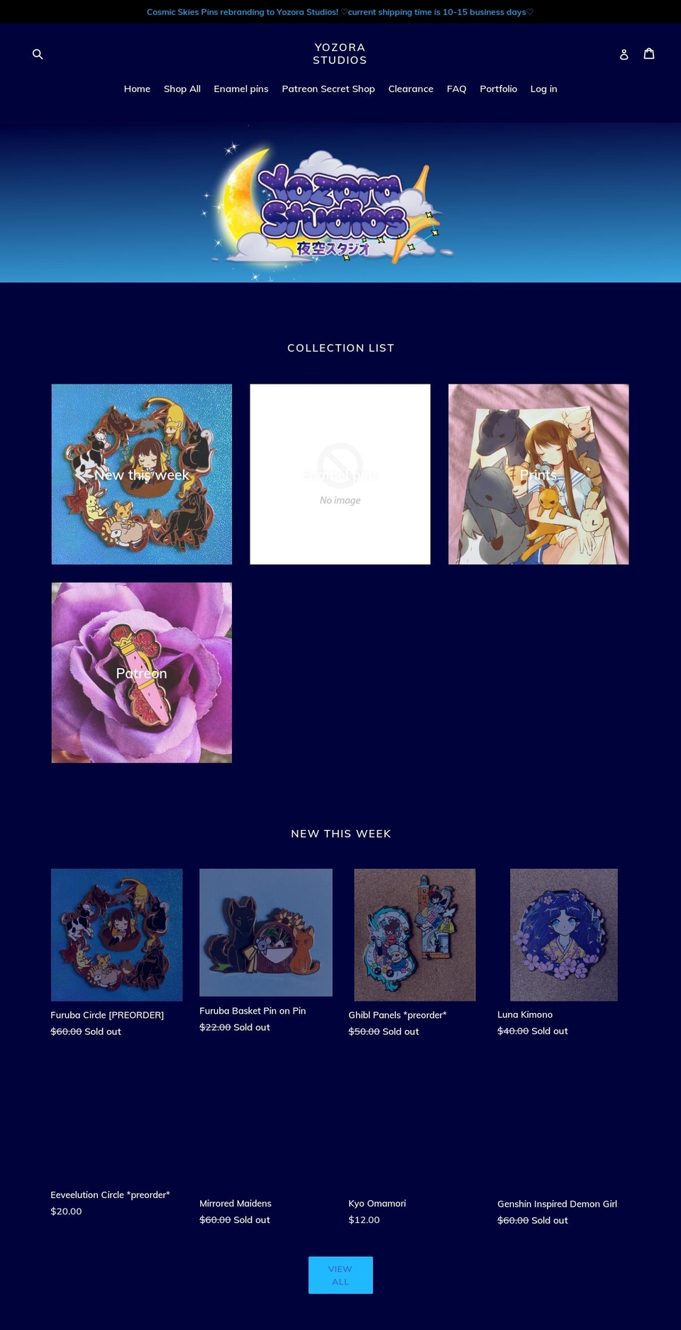 yozorastudios.com shopify website screenshot