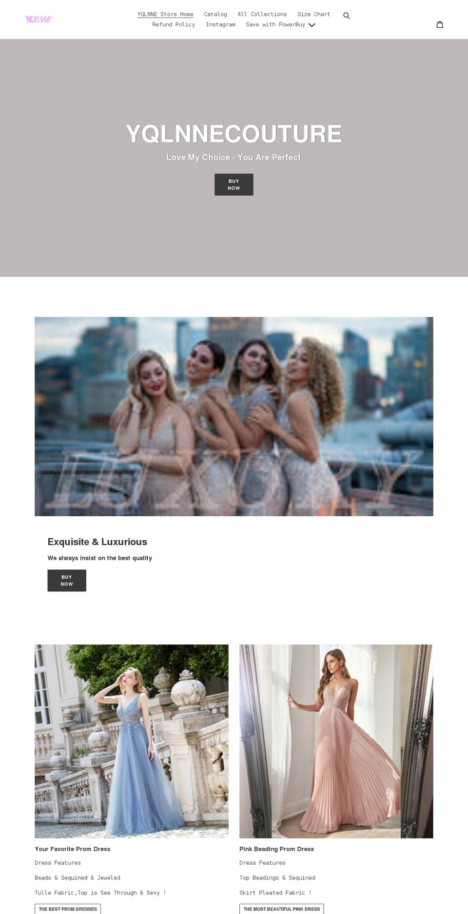 yqlnnecouture.com shopify website screenshot