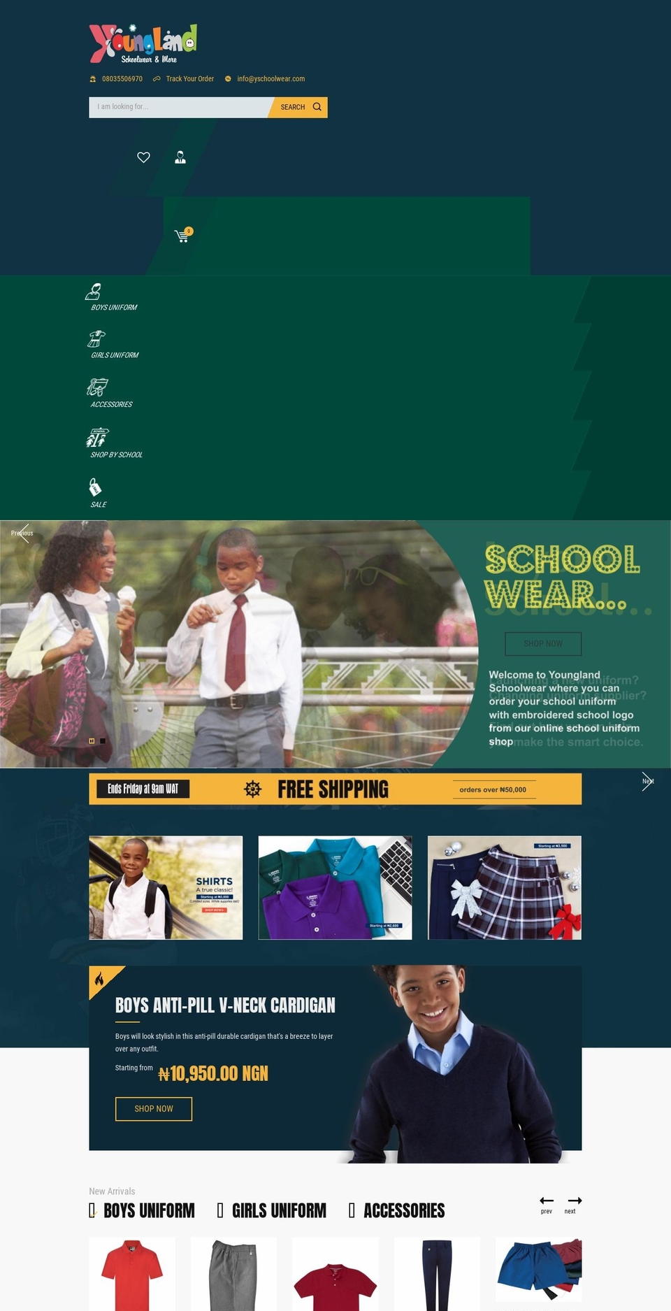 yschoolwear.com — Shopify storefront screenshot
