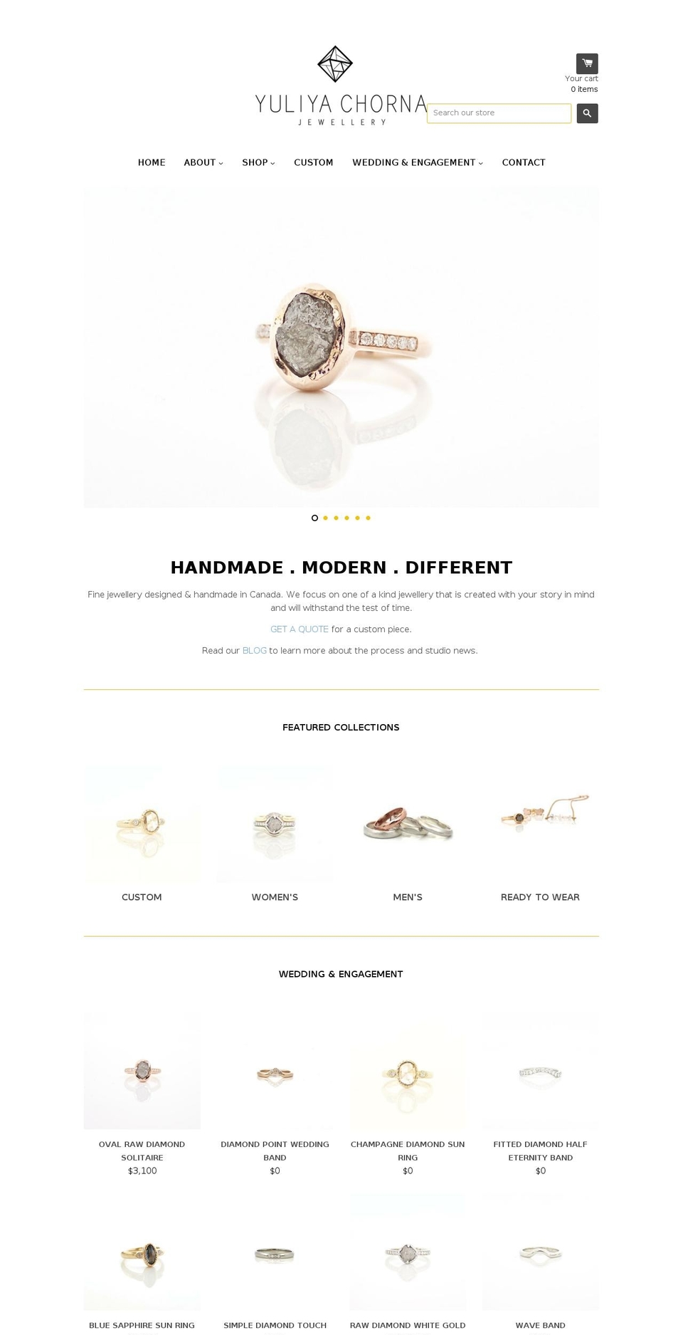 yuliyachornajewellery.com shopify website screenshot