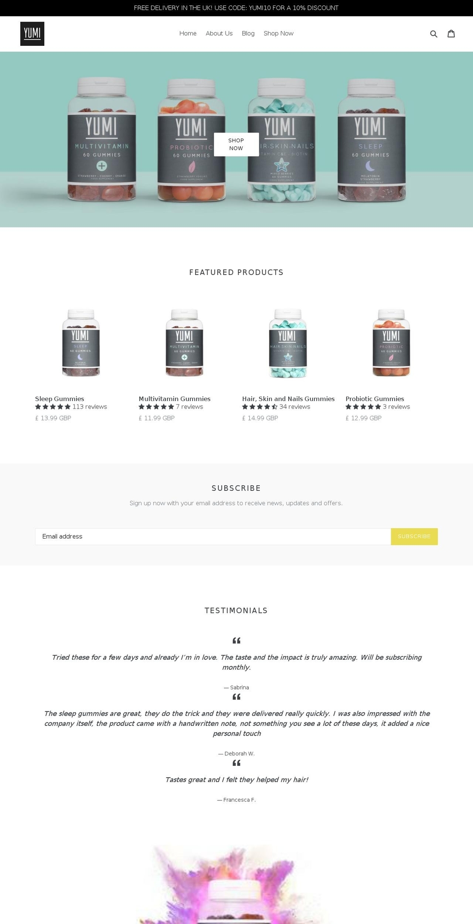 yuminutrition.com shopify website screenshot