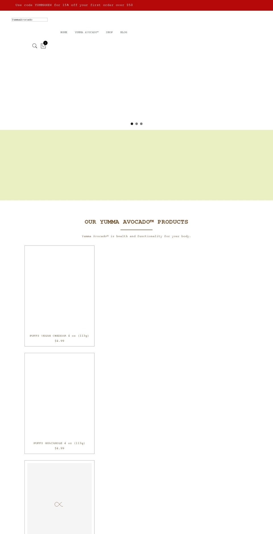 yummaavocado.com shopify website screenshot