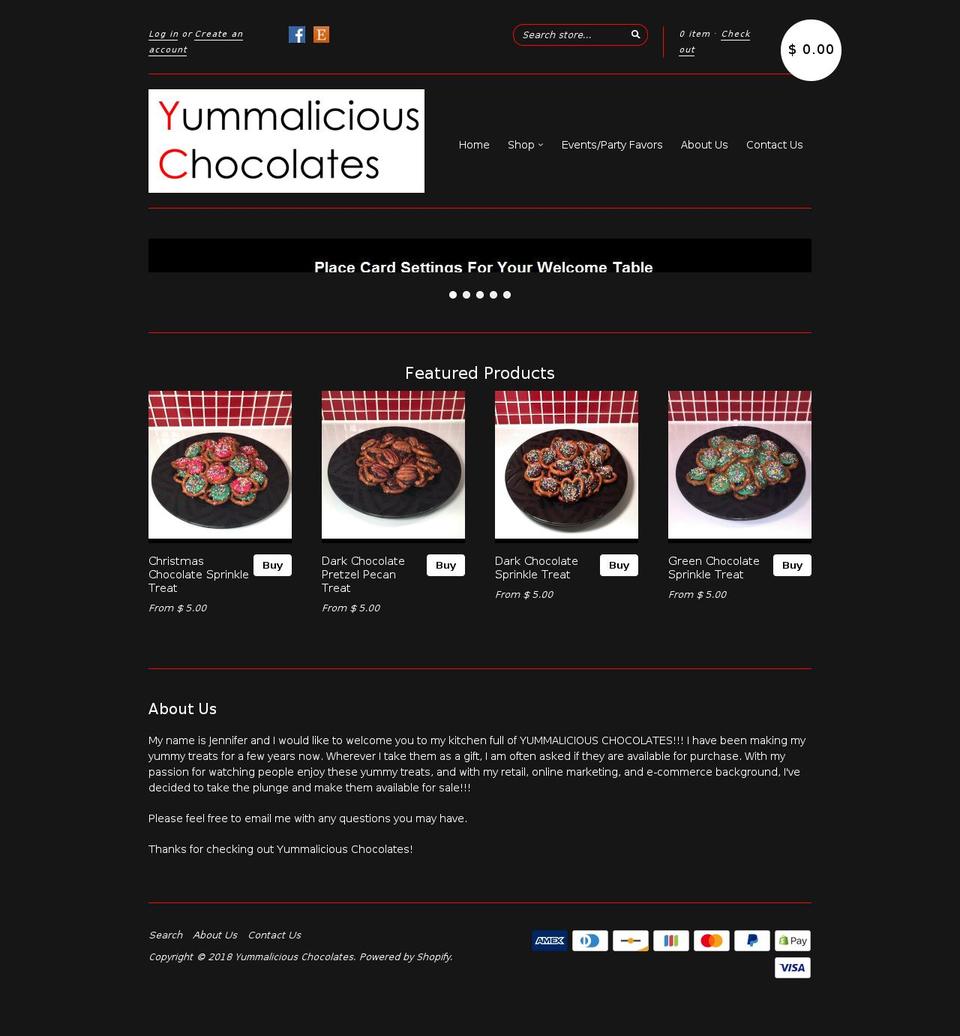 yummaliciouschocolates.com shopify website screenshot