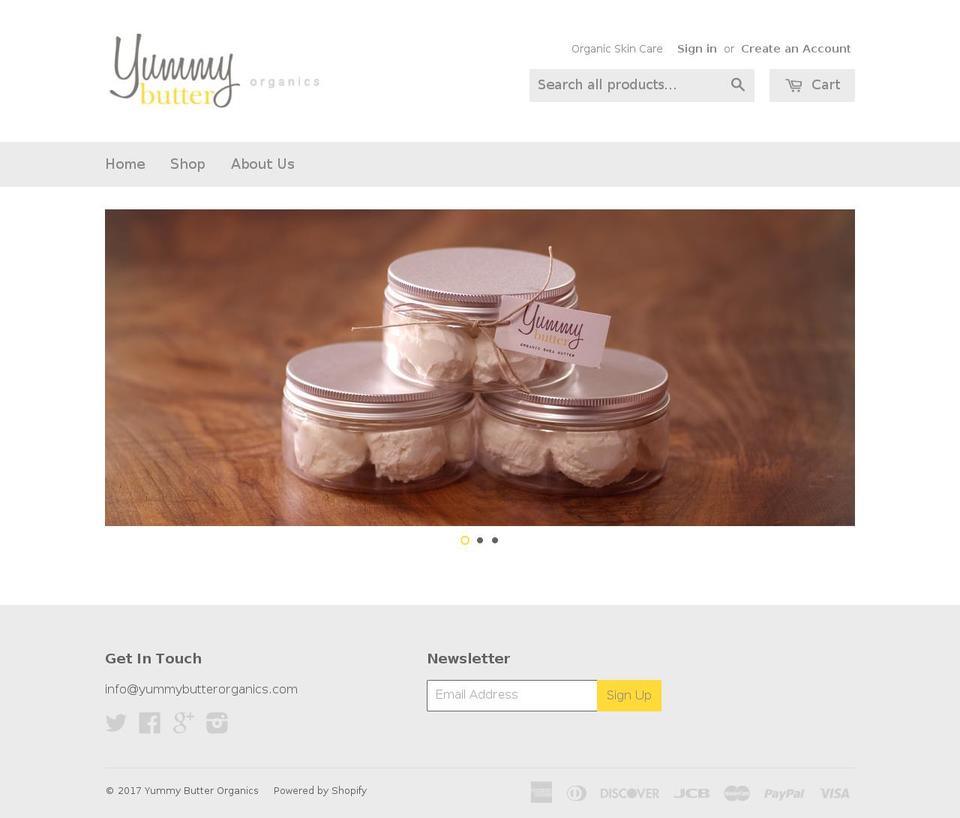 yummybutterorganics.com shopify website screenshot