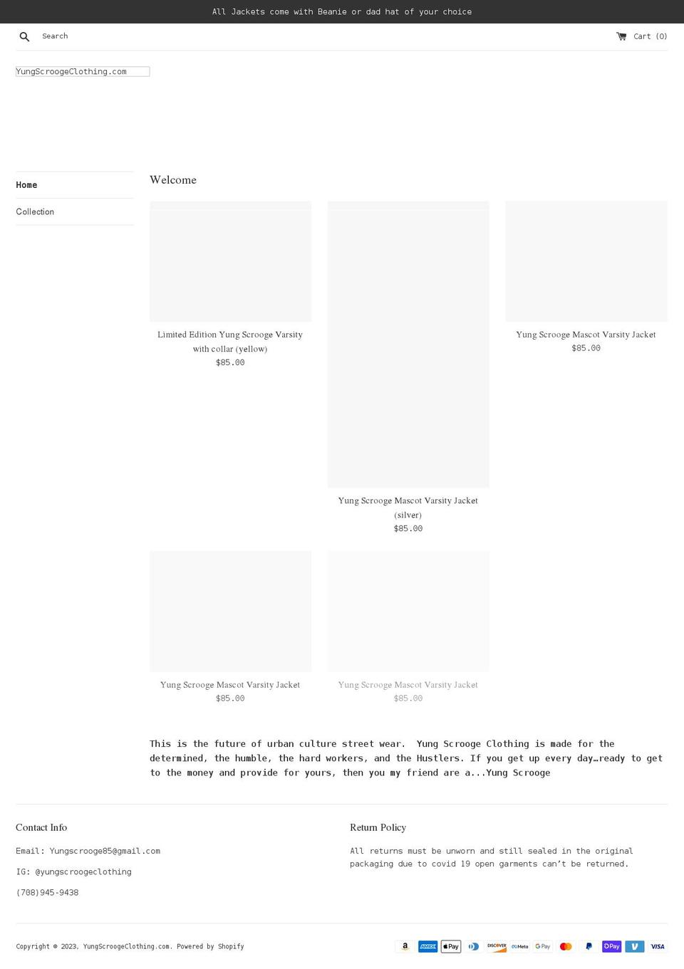 yungscroogeclothing.com shopify website screenshot