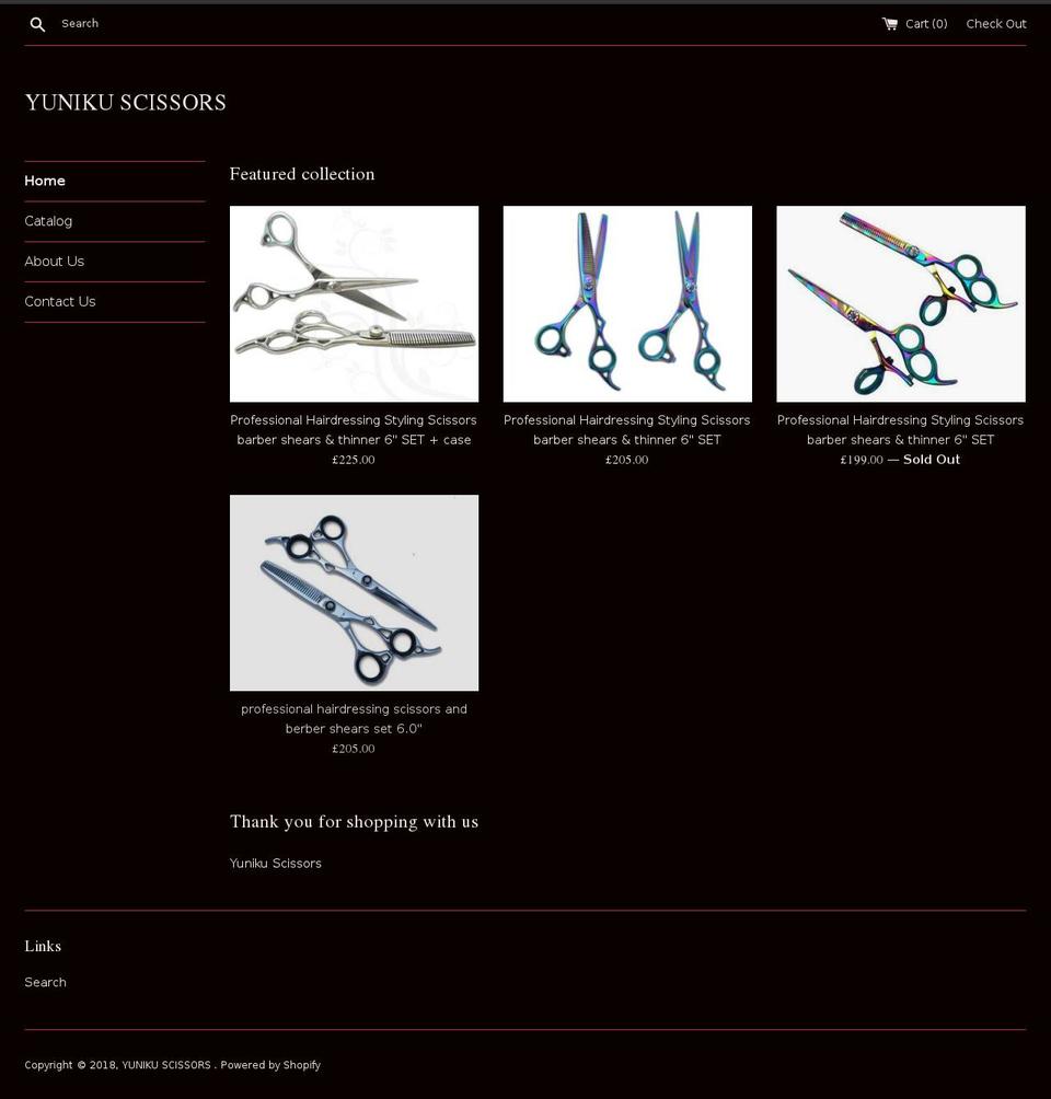 yunikuscissors.com — Shopify storefront screenshot