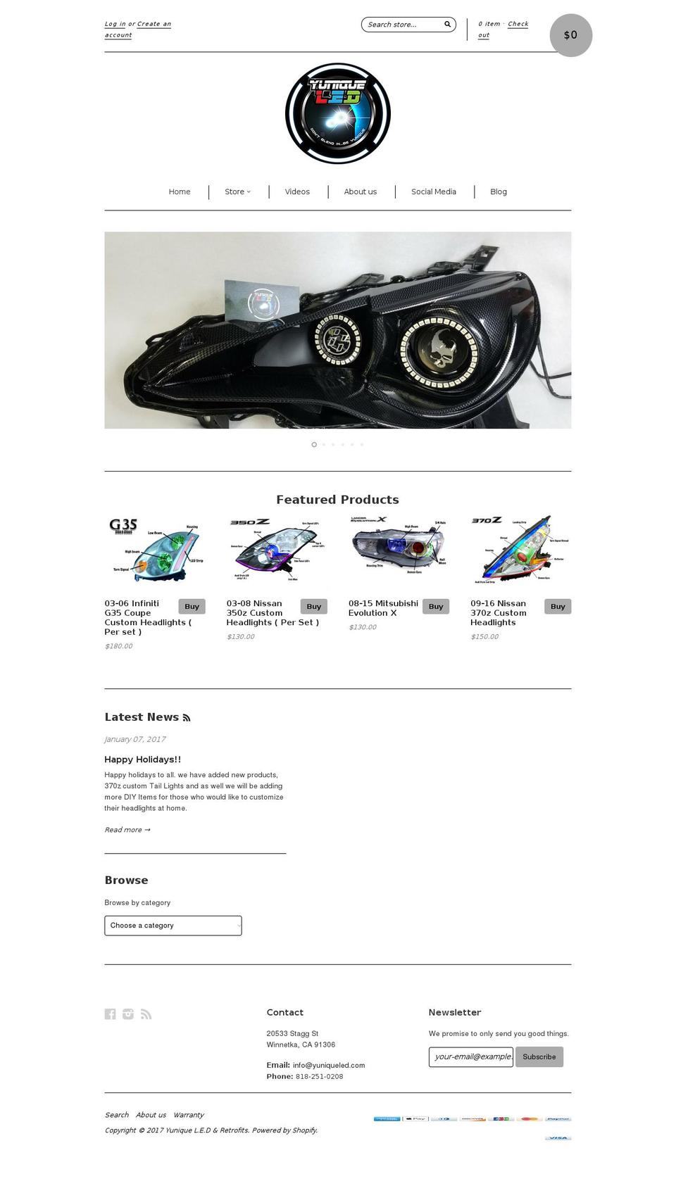 yuniqueled.com shopify website screenshot