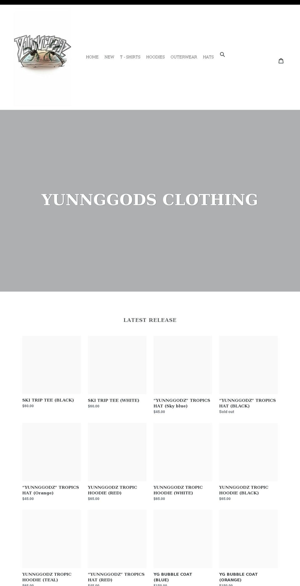 yunnggods.com shopify website screenshot