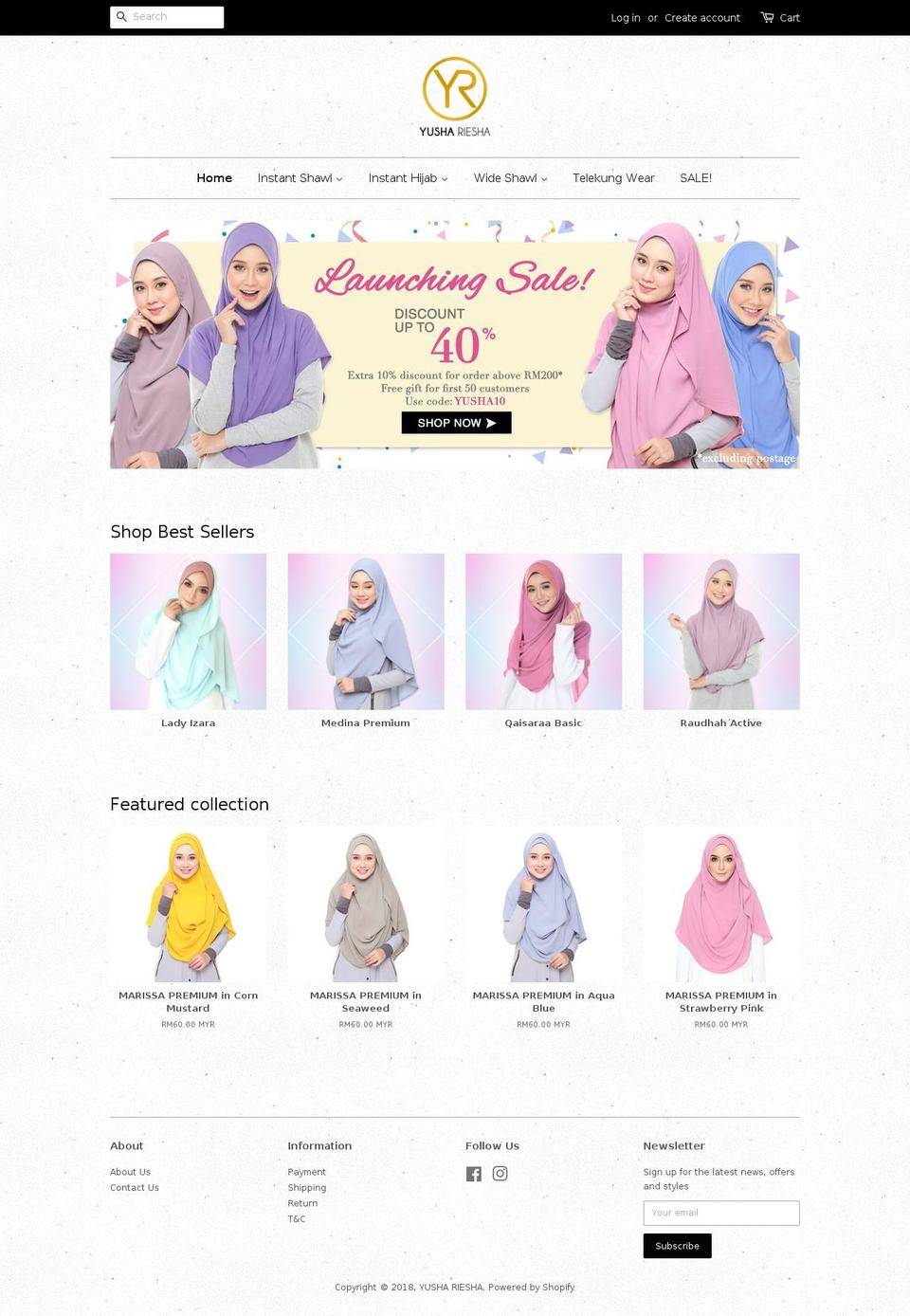 yushariesha.com — Shopify storefront screenshot