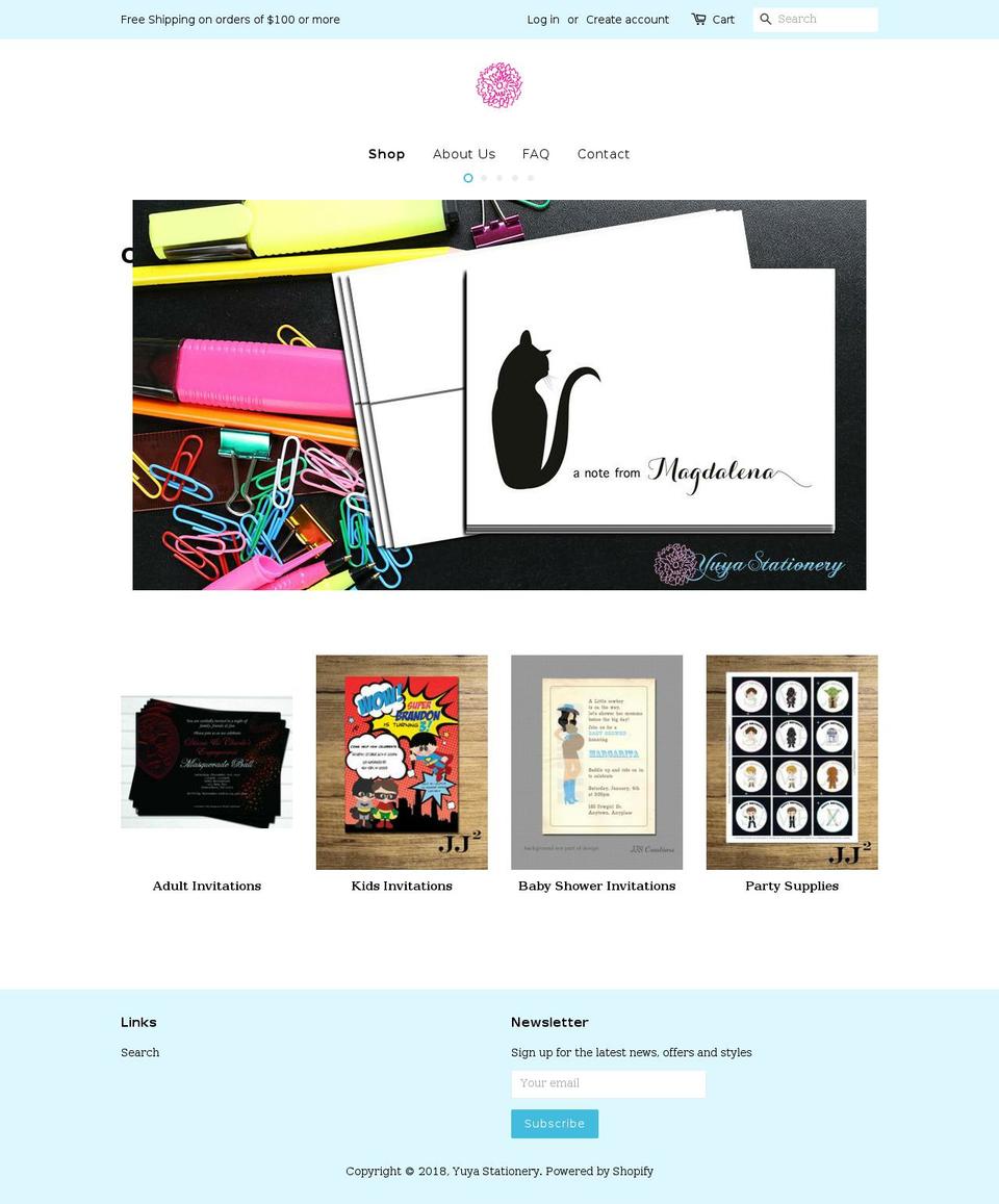 yuyastationery.com shopify website screenshot