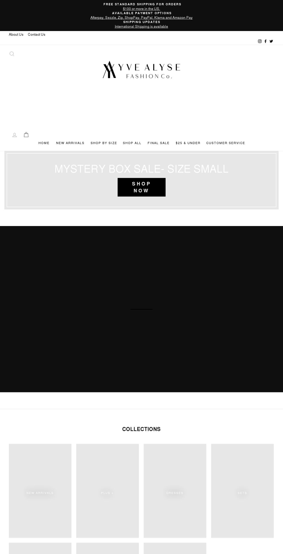 yvealysefashionco.com shopify website screenshot