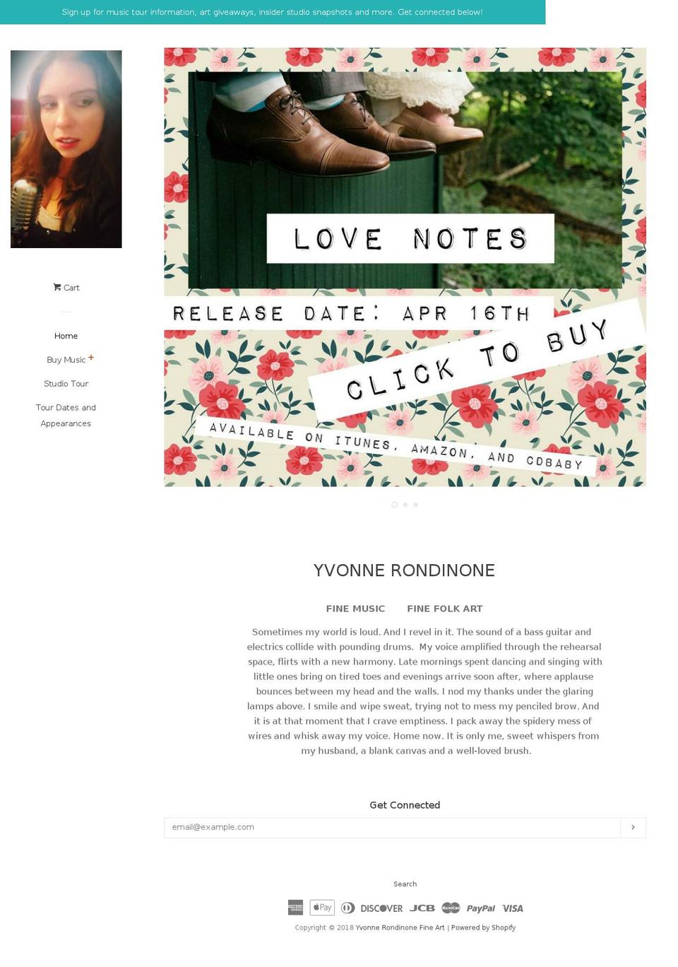 yvonnerondinone.com — Shopify storefront screenshot