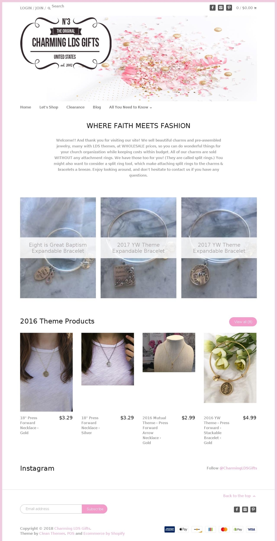 Charming LDS Gifts Shopify theme site example ywcharms.com