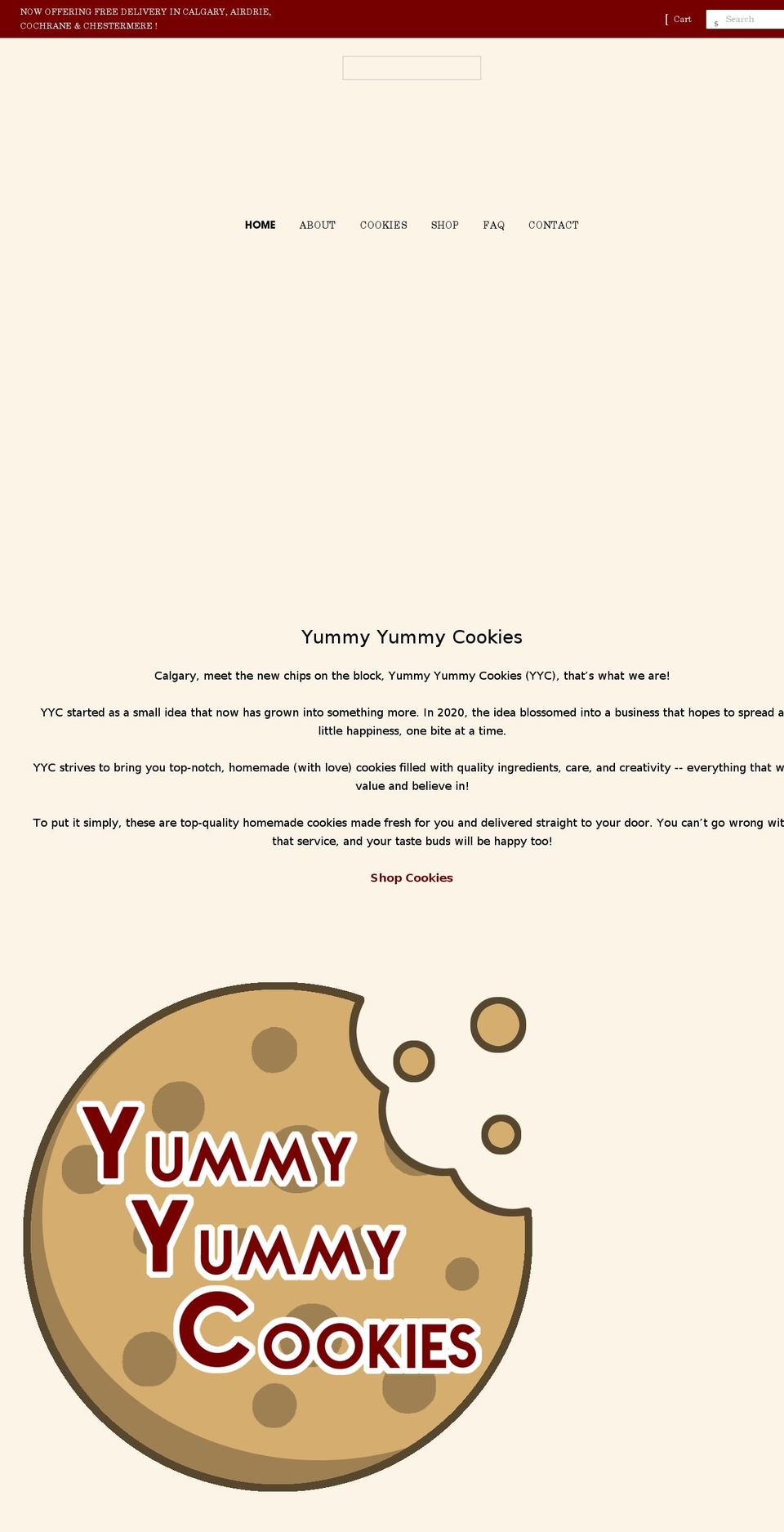 yycookies.com shopify website screenshot