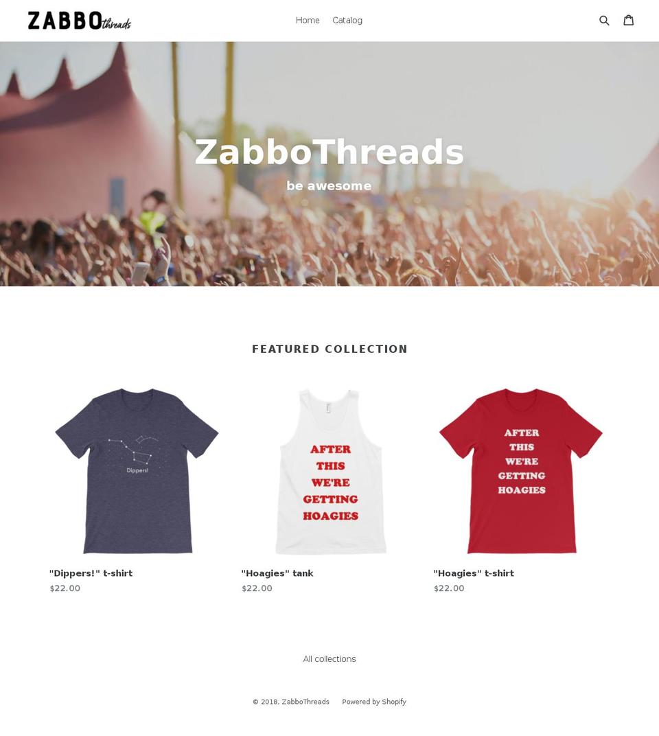 zabbothreads.com — Shopify storefront screenshot