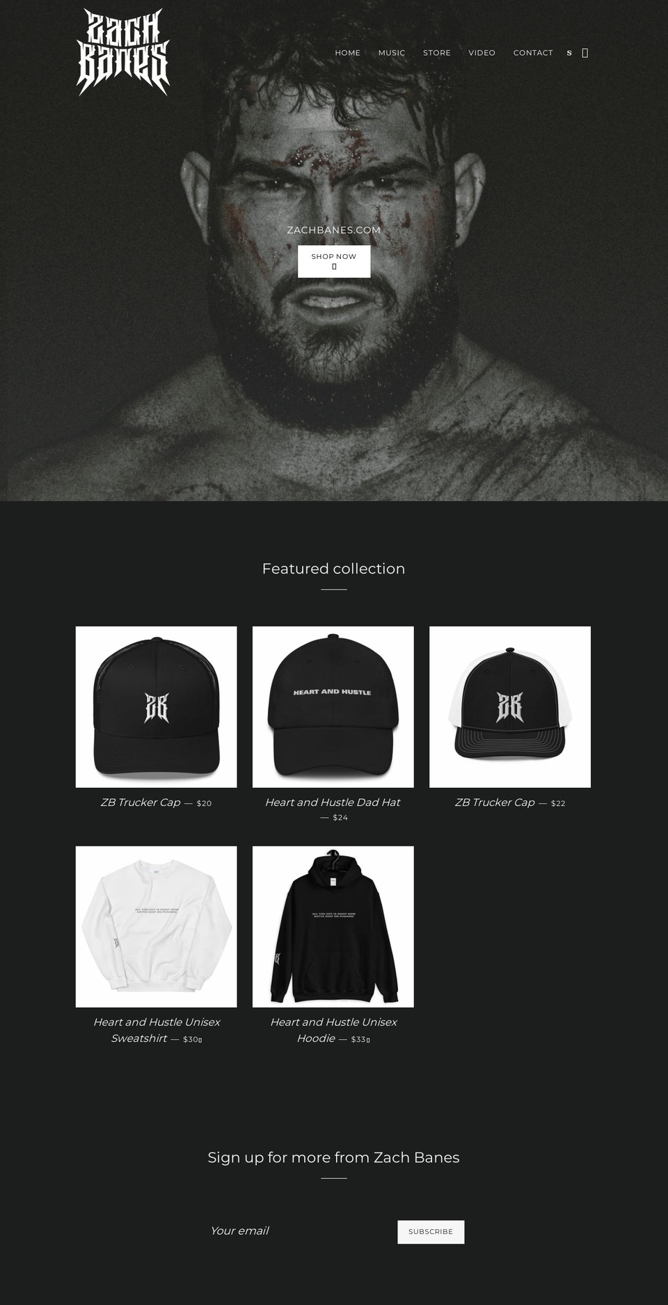 zachbanesmerch.com — Shopify storefront screenshot