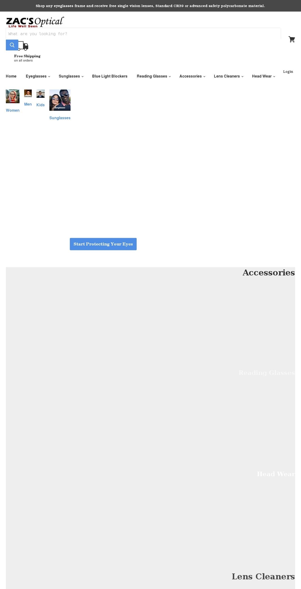 zacsoptical.com shopify website screenshot