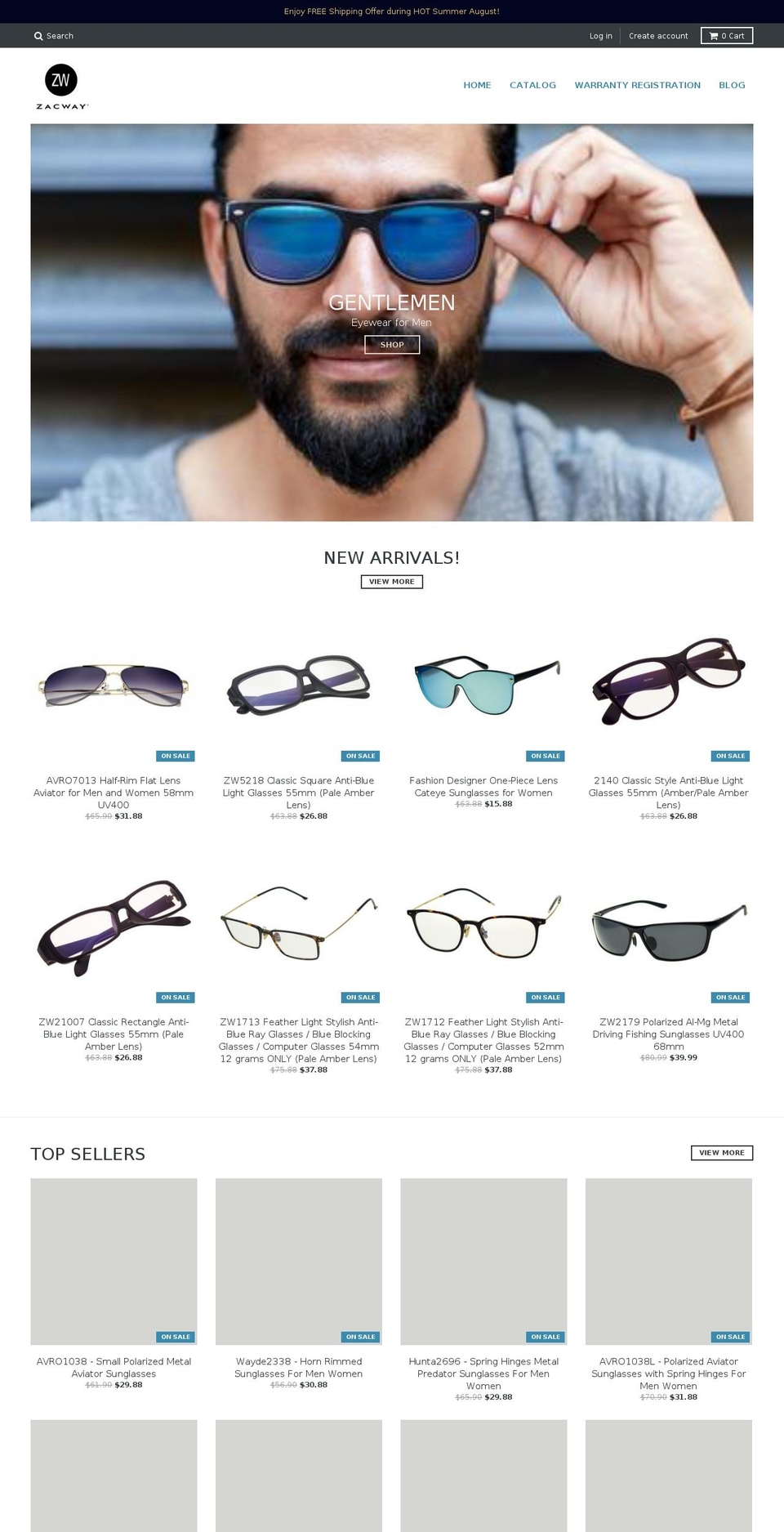 zacwayeyewear.com shopify website screenshot