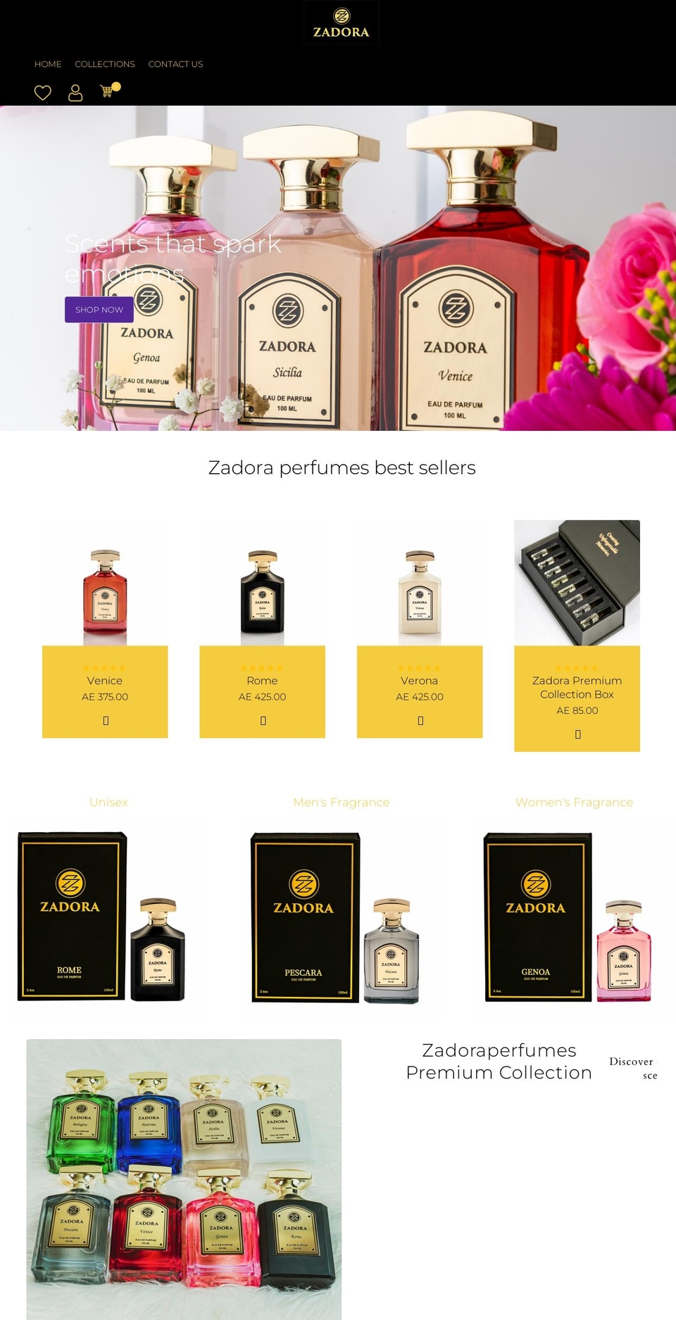 zadoraperfumes.com shopify website screenshot