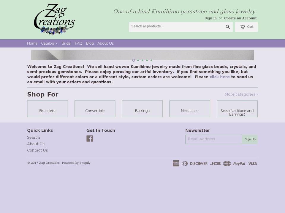 zagcreations.com shopify website screenshot