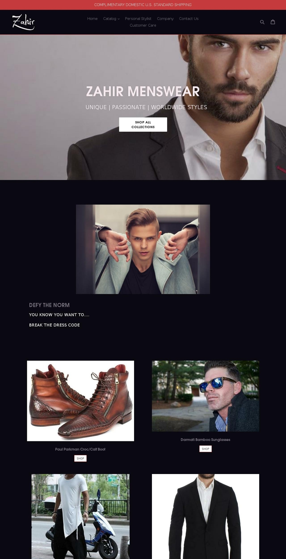 zahirmenswear.com shopify website screenshot