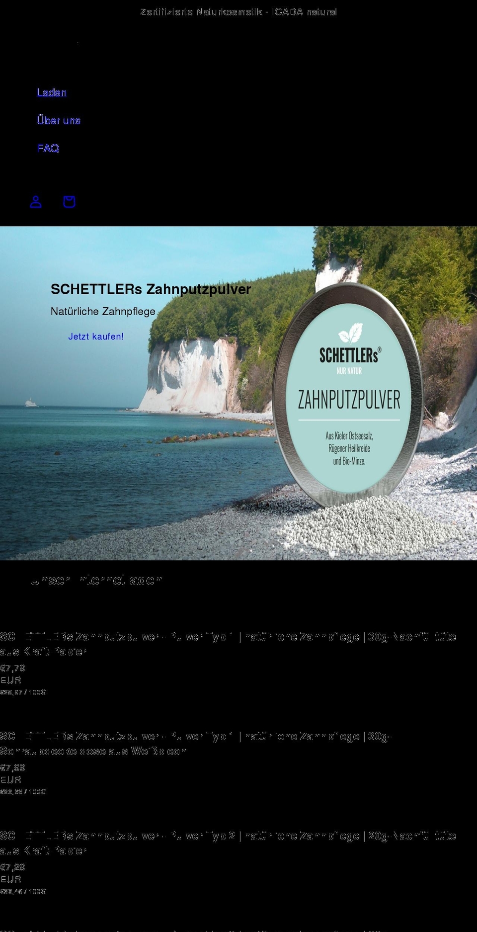 zahnputzpulver.de shopify website screenshot