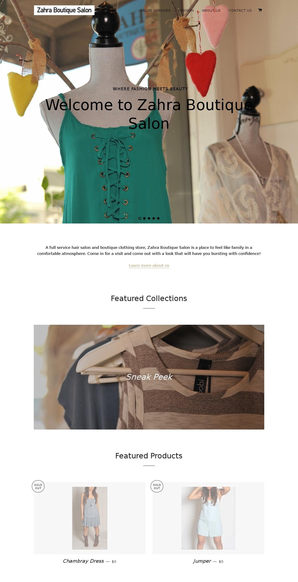 zahrasalon.com shopify website screenshot