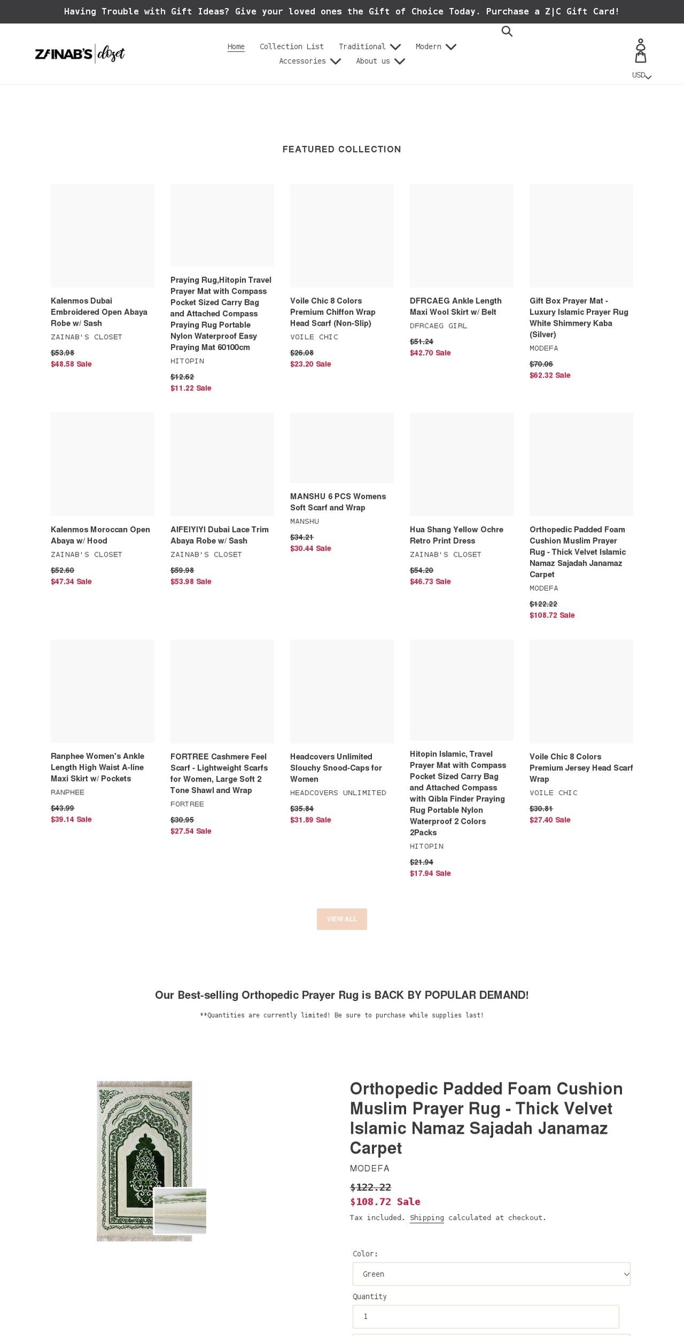 zainabscloset.com shopify website screenshot