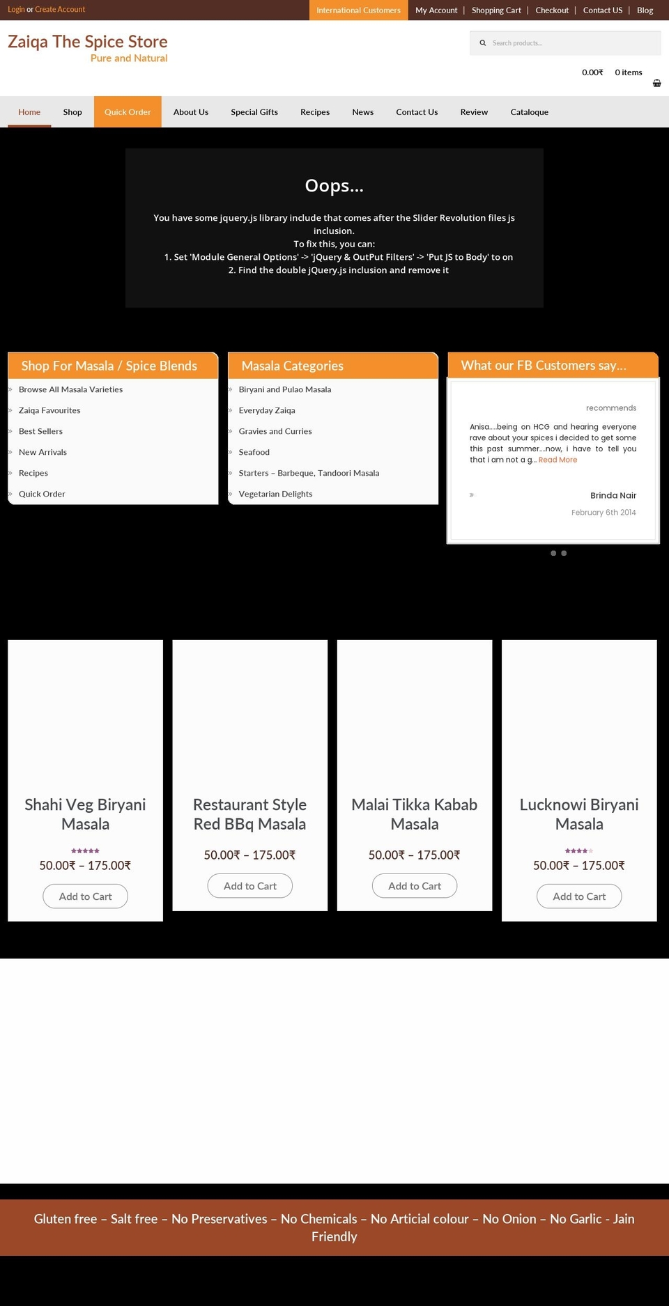zaiqamasala.com shopify website screenshot