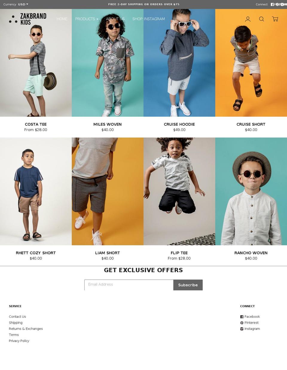 zakbrandkids.com — Shopify storefront screenshot