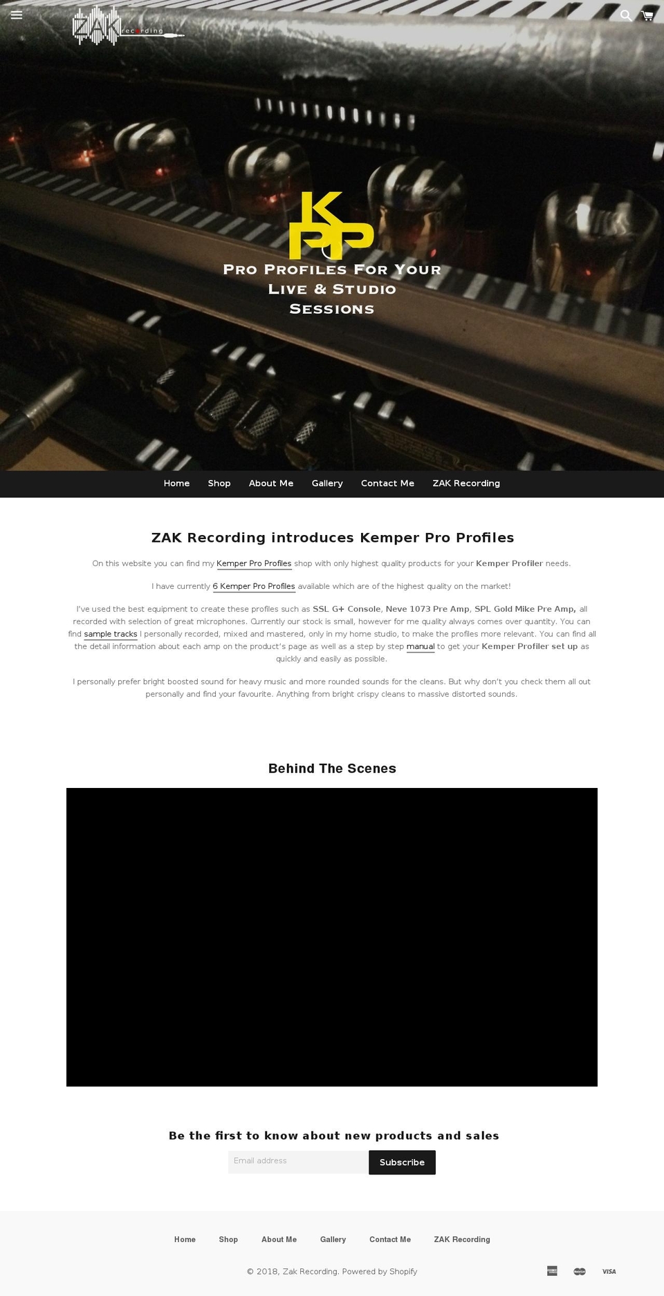 zakrecording.com shopify website screenshot