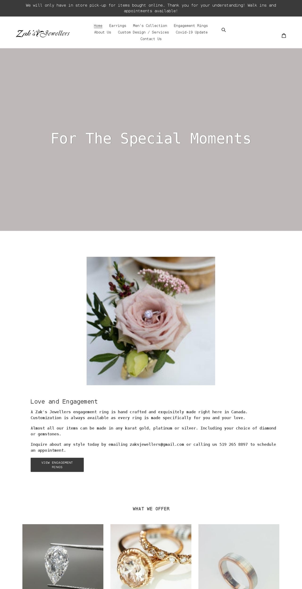 zaksjewellers.com shopify website screenshot