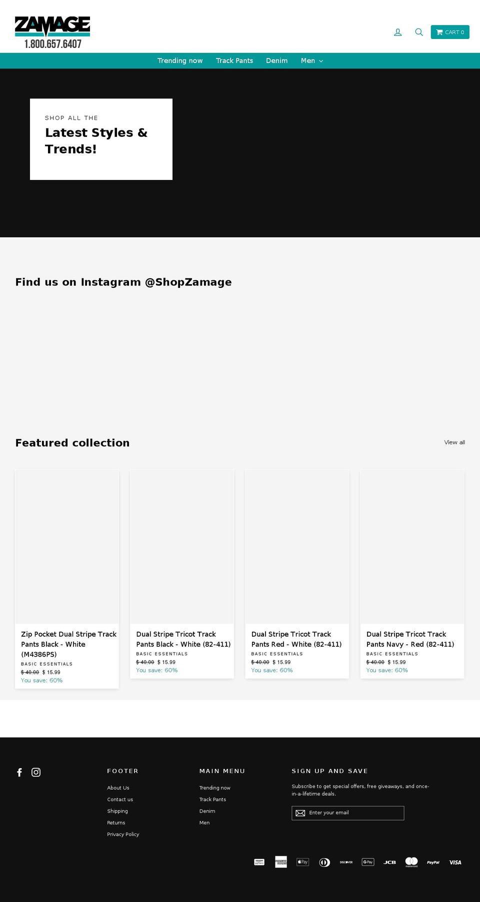 zamage.com shopify website screenshot