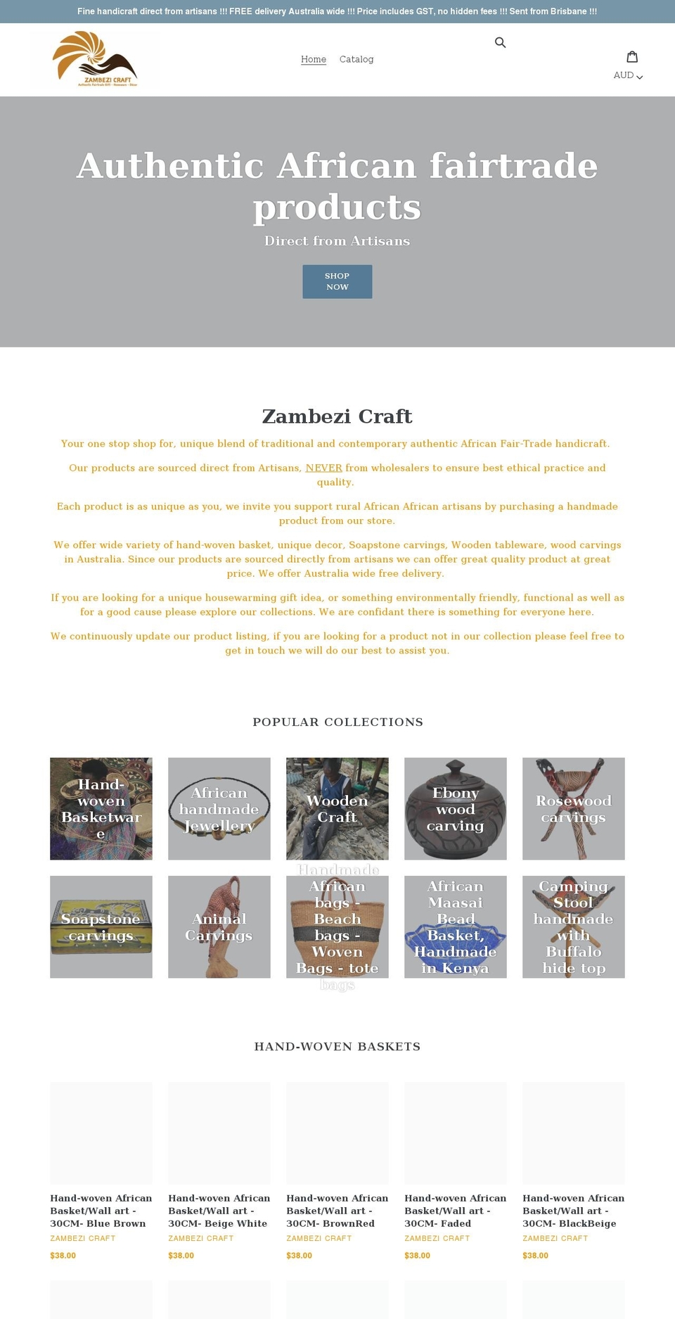 zambezicraft.com shopify website screenshot