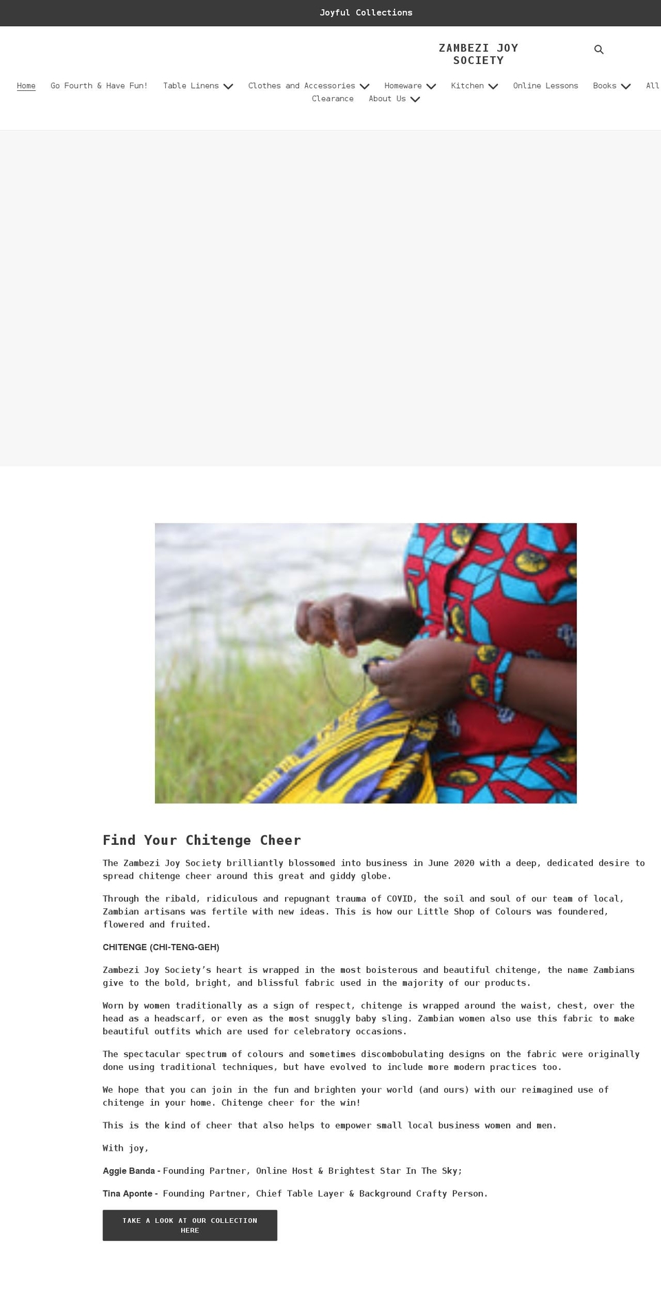 zambezijoysociety.com shopify website screenshot