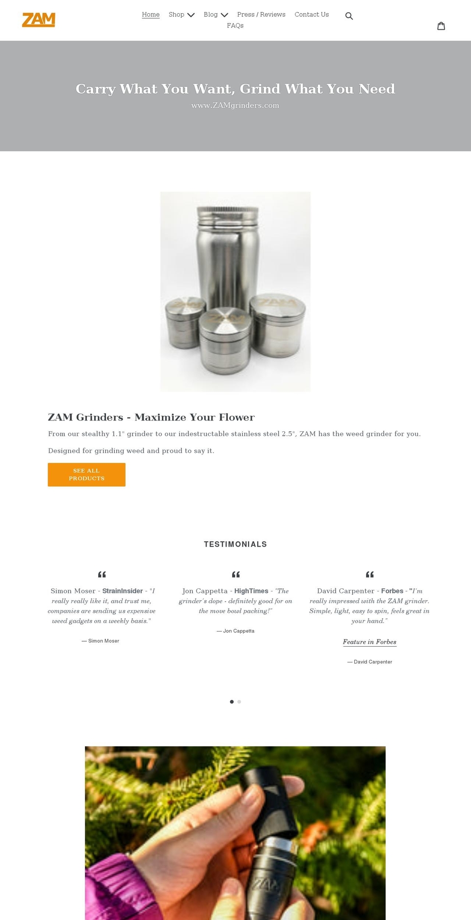 zamgrinders.com shopify website screenshot