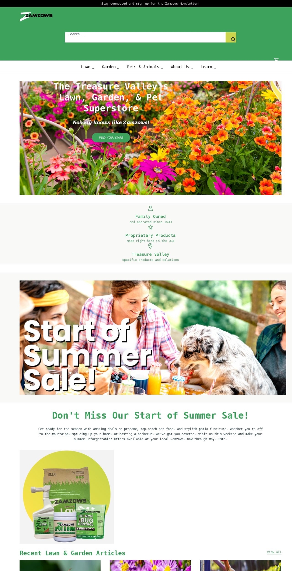 zamzows.com shopify website screenshot