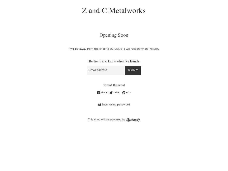 zandcmetalworks.com shopify website screenshot