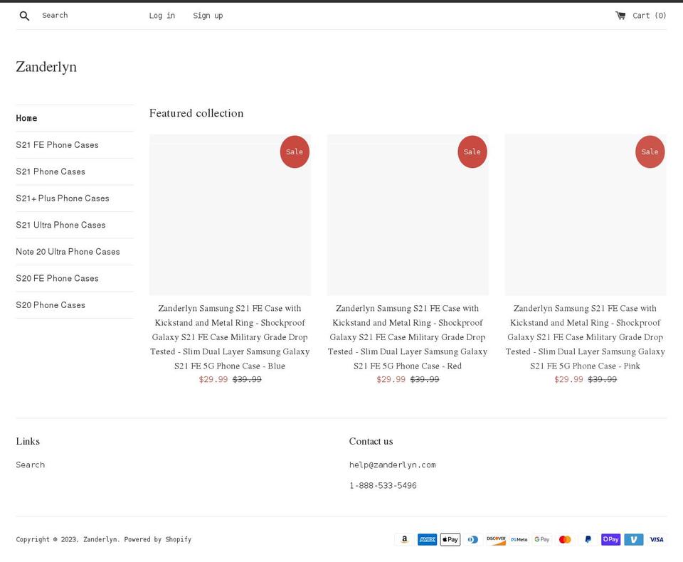 zanderlyn.com shopify website screenshot