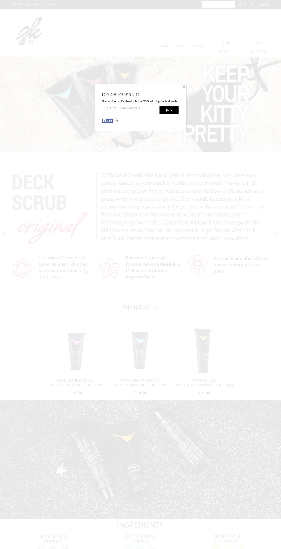 zandikproducts.com shopify website screenshot