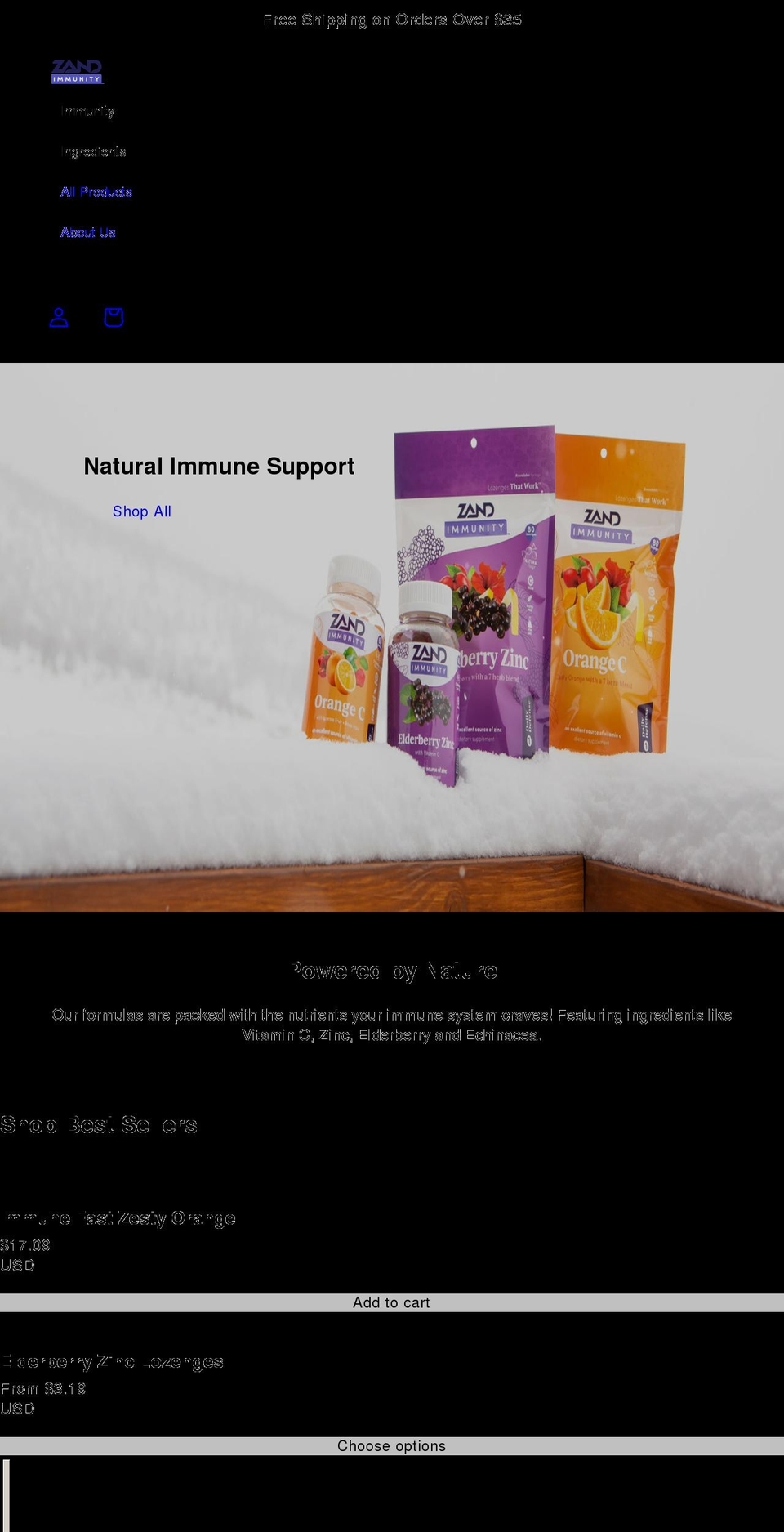 zandimmunity.com shopify website screenshot
