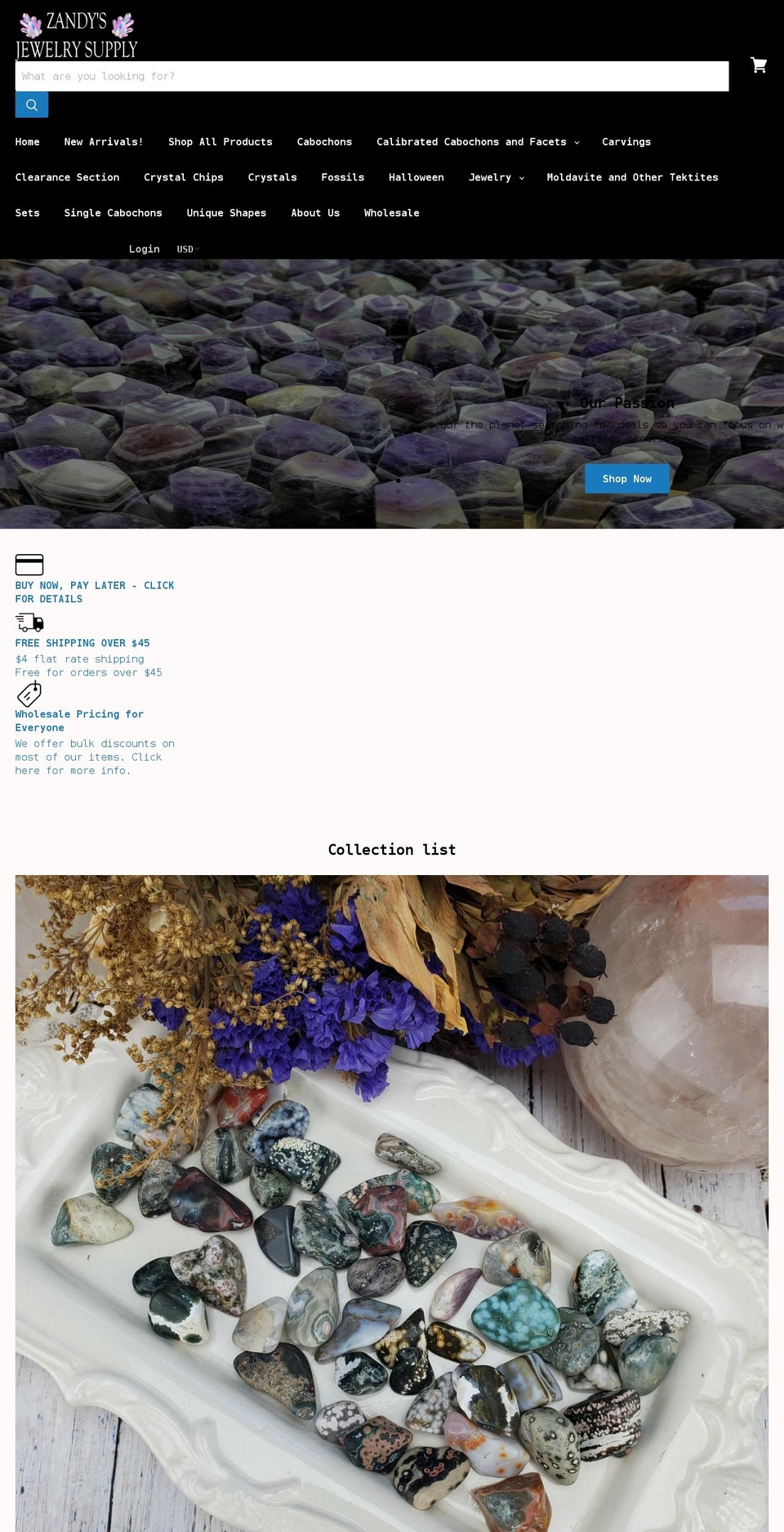 zandysjewelrysupply.com shopify website screenshot