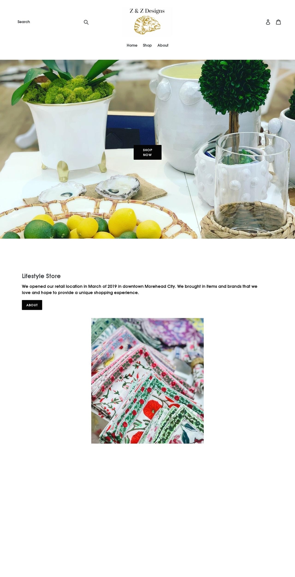 zandzdesigns.com — Shopify storefront screenshot