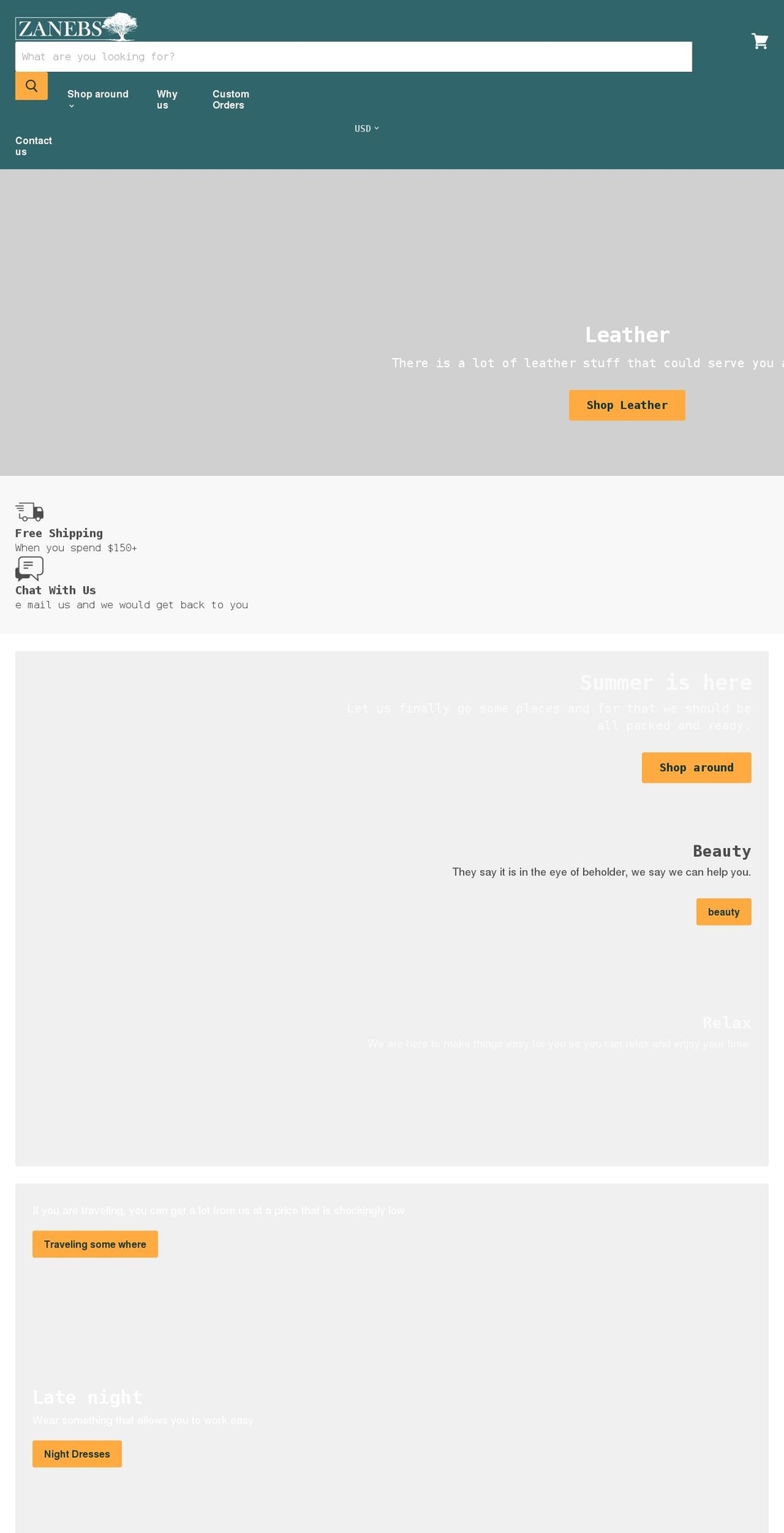 zanebs.com shopify website screenshot