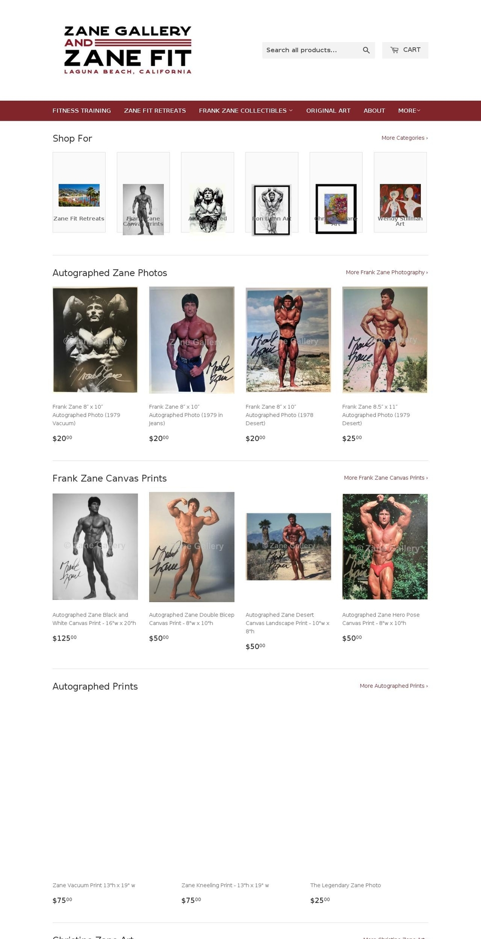 zanegallery.com — Shopify storefront screenshot