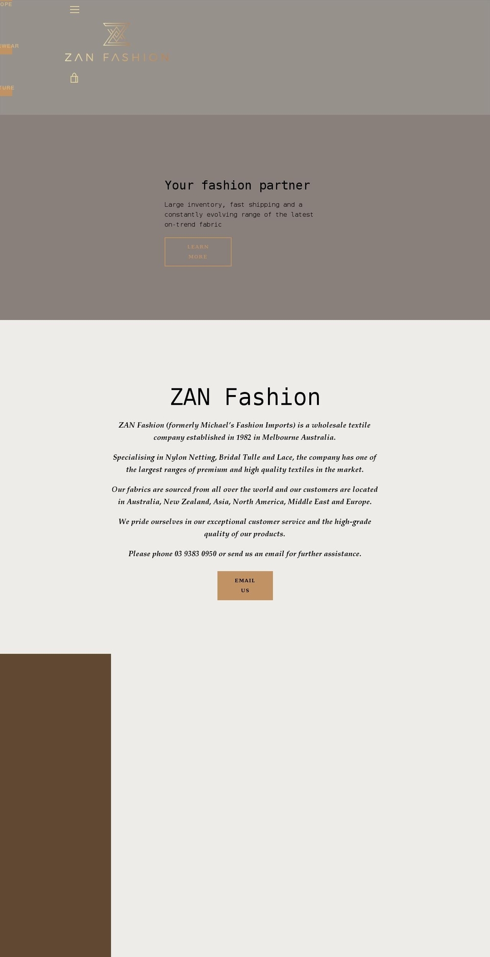 zanfashion.com.au shopify website screenshot